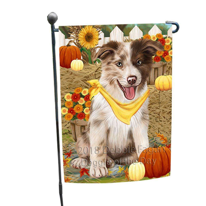 Fall Autumn Greeting Border Collie Dog with Pumpkins Garden Flag GFLG0574