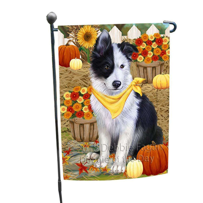 Fall Autumn Greeting Border Collie Dog with Pumpkins Garden Flag GFLG0576