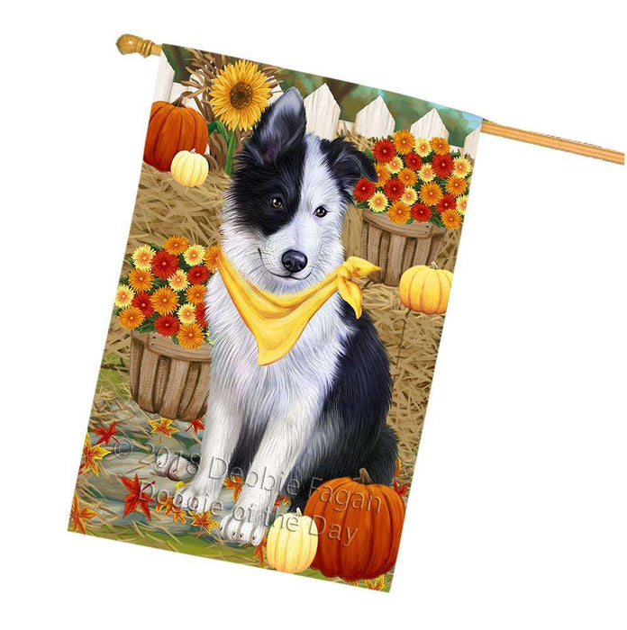 Fall Autumn Greeting Border Collie Dog with Pumpkins House Flag FLG50712