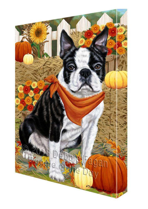 Fall Autumn Greeting Boston Terrier Dog with Pumpkins Canvas Print Wall Art Décor CVS72485