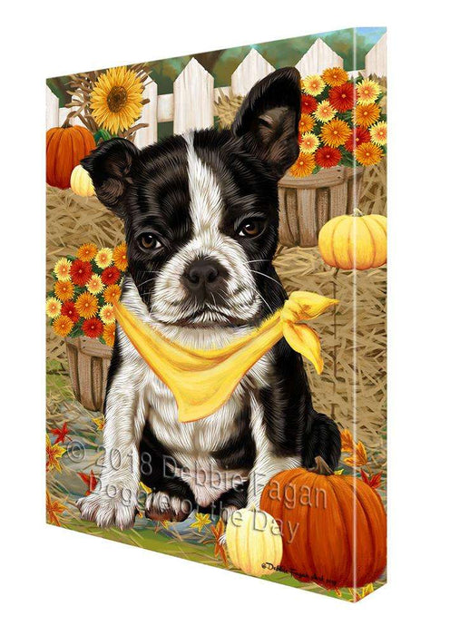 Fall Autumn Greeting Boston Terrier Dog with Pumpkins Canvas Print Wall Art Décor CVS72494