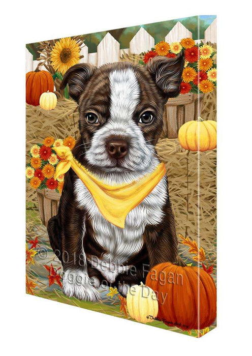 Fall Autumn Greeting Boston Terrier Dog with Pumpkins Canvas Print Wall Art Décor CVS72503