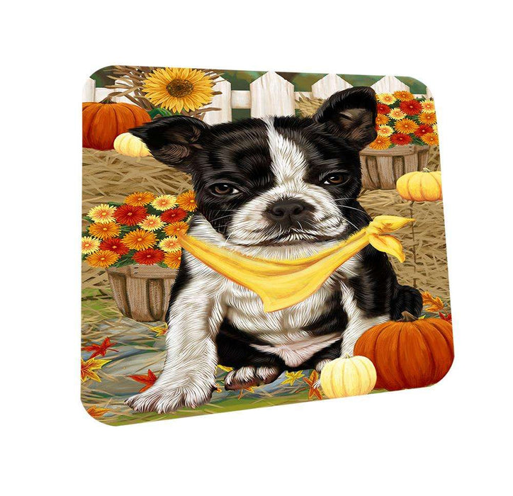 Fall Autumn Greeting Boston Terrier Dog with Pumpkins Coasters Set of 4 CST50644