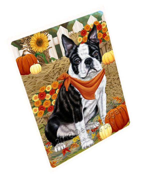 Fall Autumn Greeting Boston Terrier Dog with Pumpkins Cutting Board C56112