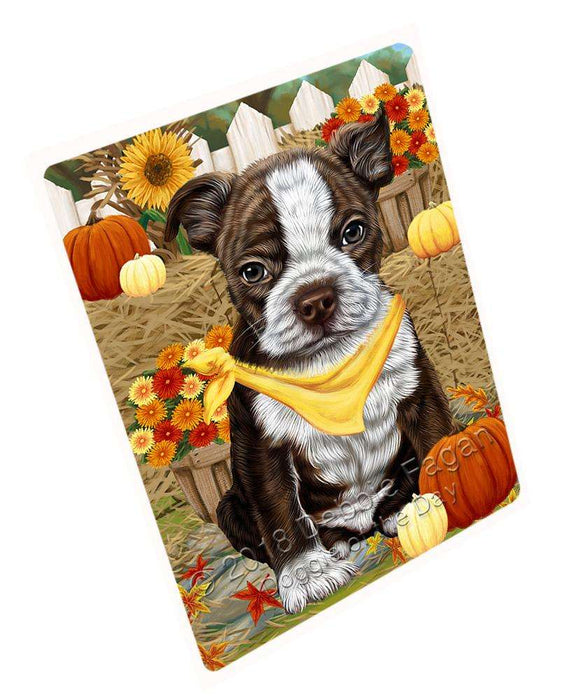Fall Autumn Greeting Boston Terrier Dog with Pumpkins Cutting Board C56118