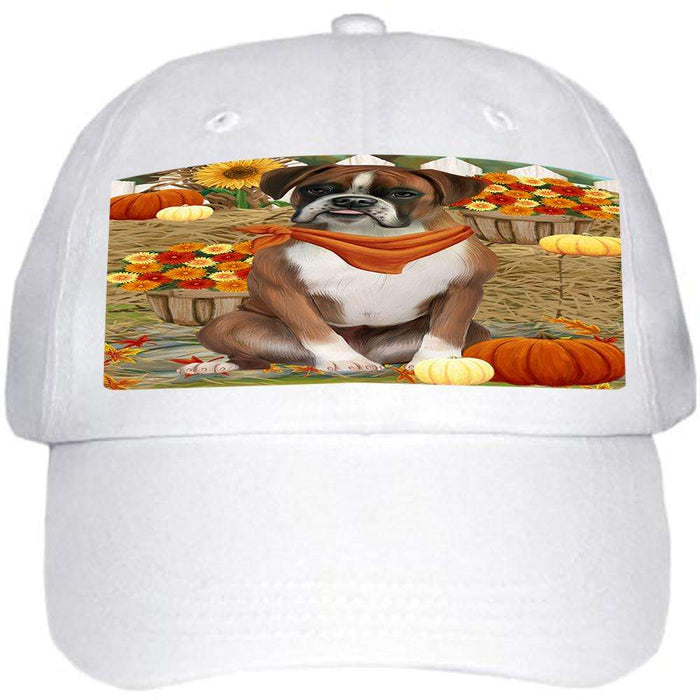 Fall Autumn Greeting Boxer Dog with Pumpkins Ball Hat Cap HAT55830