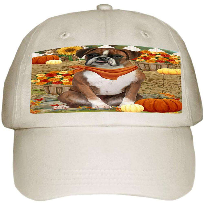 Fall Autumn Greeting Boxer Dog with Pumpkins Ball Hat Cap HAT55830