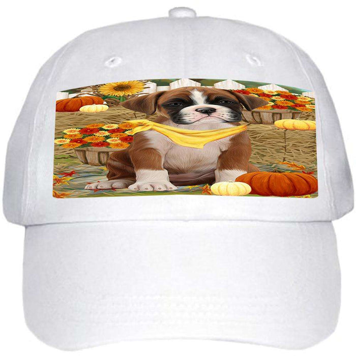 Fall Autumn Greeting Boxer Dog with Pumpkins Ball Hat Cap HAT55833