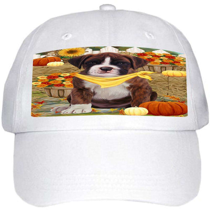 Fall Autumn Greeting Boxer Dog with Pumpkins Ball Hat Cap HAT55836