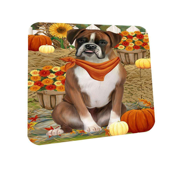 Fall Autumn Greeting Boxer Dog with Pumpkins Coasters Set of 4 CST50646