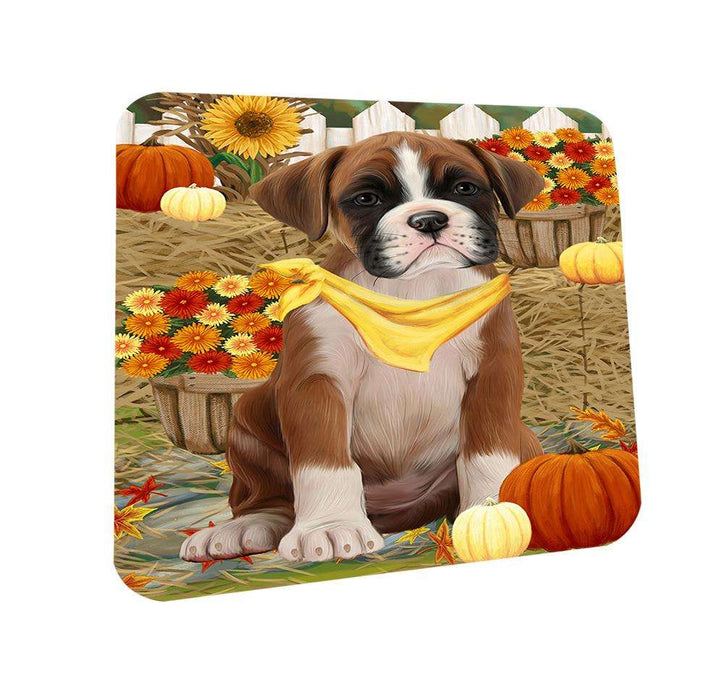 Fall Autumn Greeting Boxer Dog with Pumpkins Coasters Set of 4 CST50647