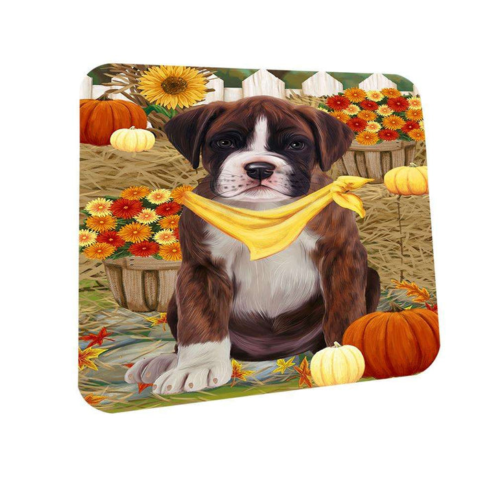 Fall Autumn Greeting Boxer Dog with Pumpkins Coasters Set of 4 CST50648