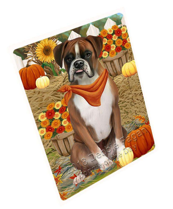 Fall Autumn Greeting Boxer Dog with Pumpkins Cutting Board C56121