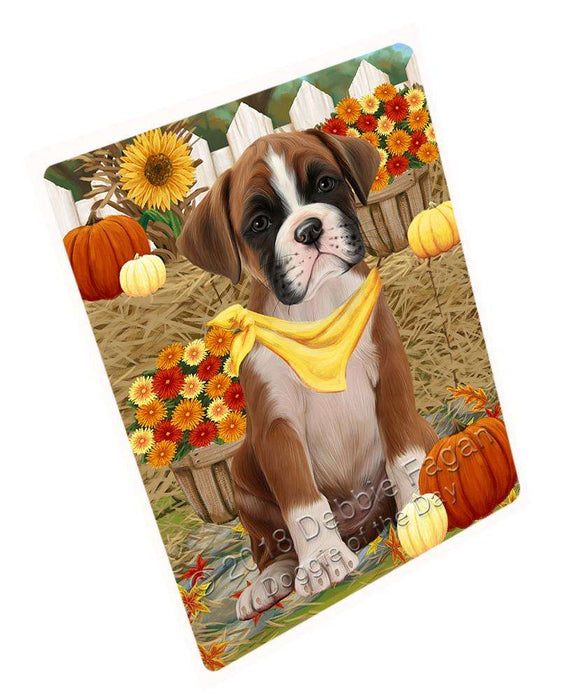 Fall Autumn Greeting Boxer Dog with Pumpkins Cutting Board C56124