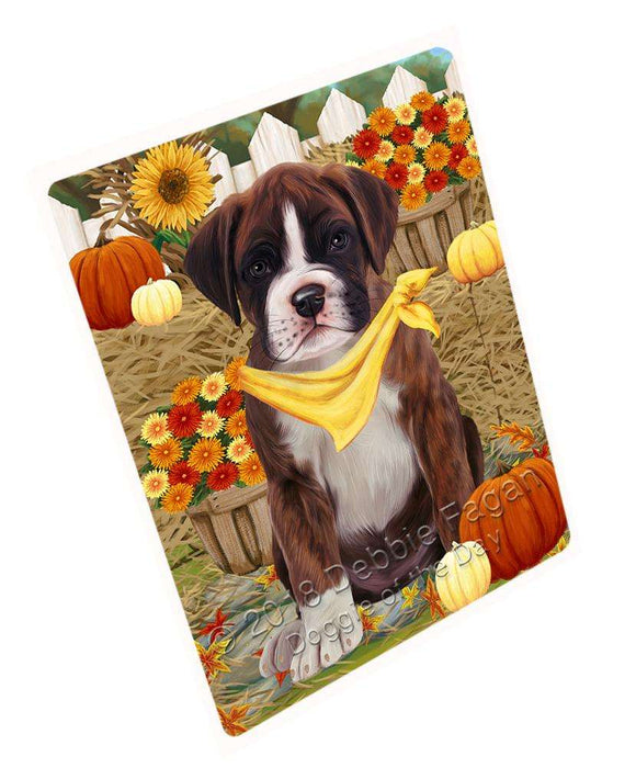 Fall Autumn Greeting Boxer Dog with Pumpkins Cutting Board C56127