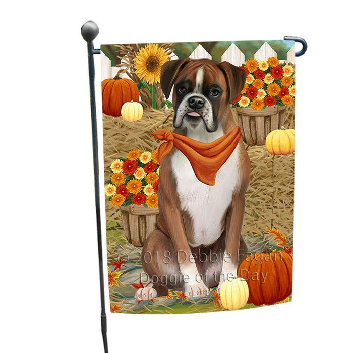 Fall Autumn Greeting Boxer Dog with Pumpkins Garden Flag GFLG0580