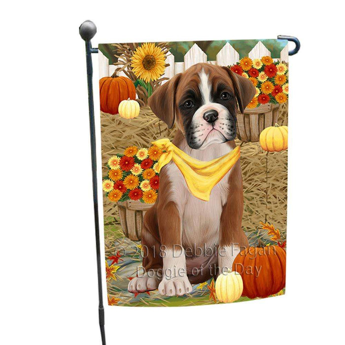 Fall Autumn Greeting Boxer Dog with Pumpkins Garden Flag GFLG0581