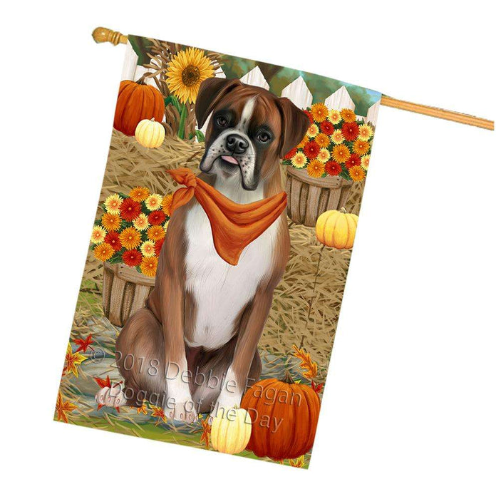 Fall Autumn Greeting Boxer Dog with Pumpkins House Flag FLG50716