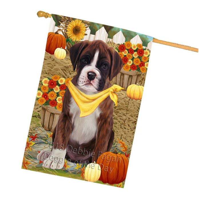 Fall Autumn Greeting Boxer Dog with Pumpkins House Flag FLG50718