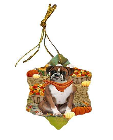 Fall Autumn Greeting Boxer Dog with Pumpkins Star Porcelain Ornament SPOR50679