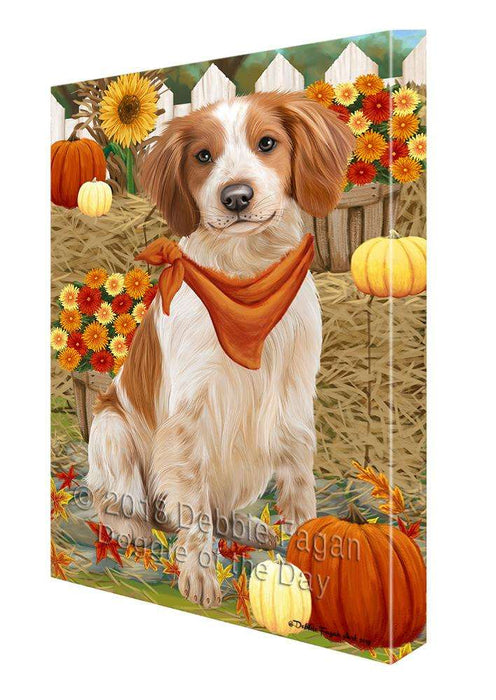 Fall Autumn Greeting Brittany Spaniel Dog with Pumpkins Canvas Print Wall Art Décor CVS72539