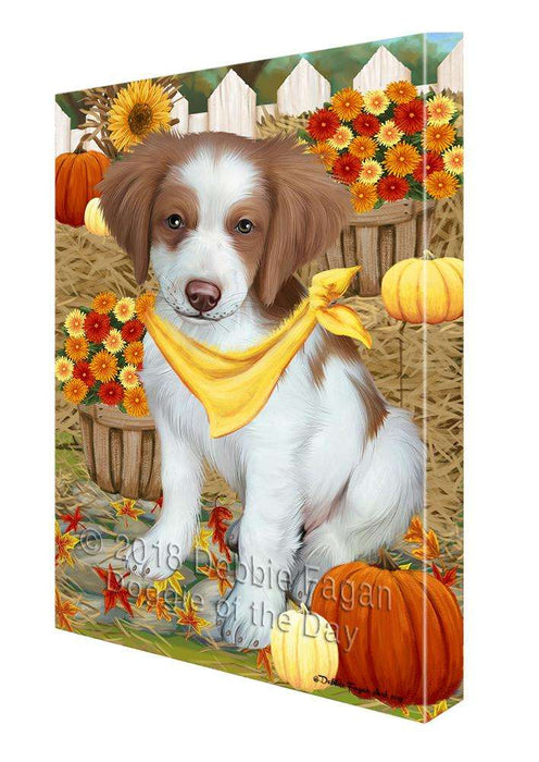 Fall Autumn Greeting Brittany Spaniel Dog with Pumpkins Canvas Print Wall Art Décor CVS72548