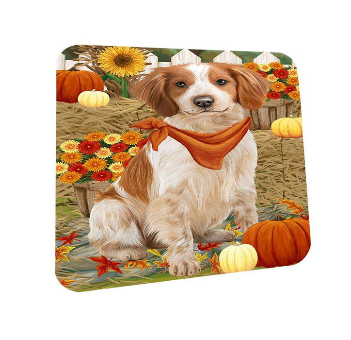 Fall Autumn Greeting Brittany Spaniel Dog with Pumpkins Coasters Set of 4 CST50649