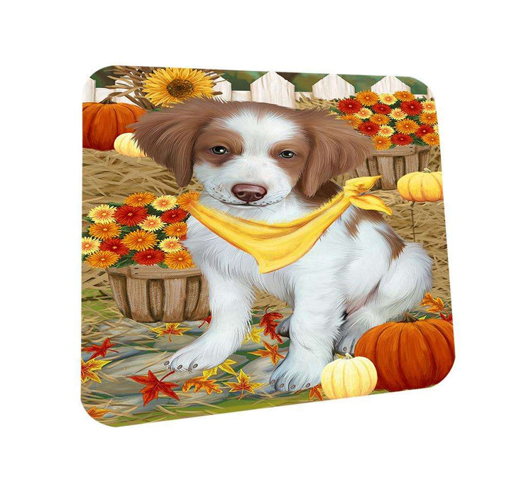 Fall Autumn Greeting Brittany Spaniel Dog with Pumpkins Coasters Set of 4 CST50650