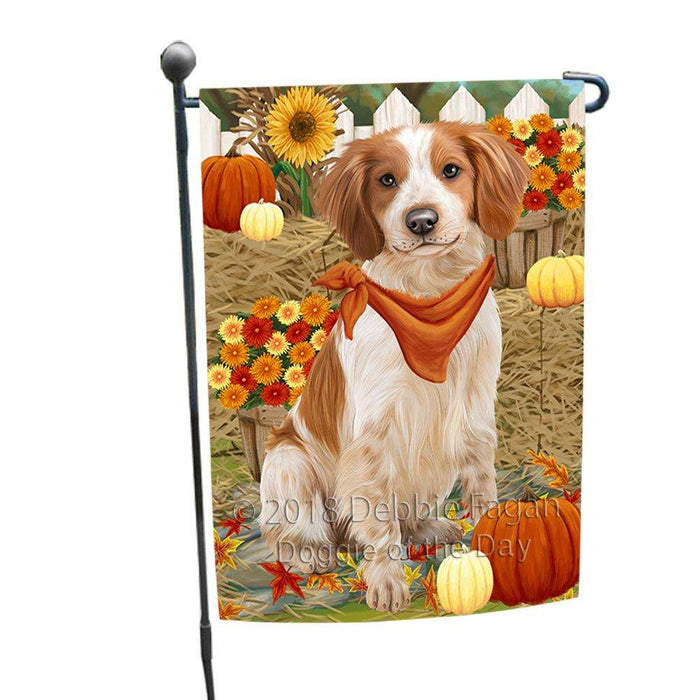 Fall Autumn Greeting Brittany Spaniel Dog with Pumpkins Garden Flag GFLG0583