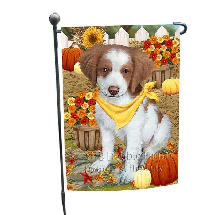 Fall Autumn Greeting Brittany Spaniel Dog with Pumpkins Garden Flag GFLG0584