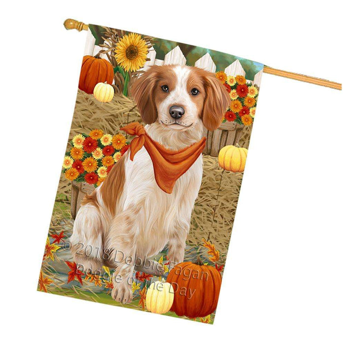Fall Autumn Greeting Brittany Spaniel Dog with Pumpkins House Flag FLG50719
