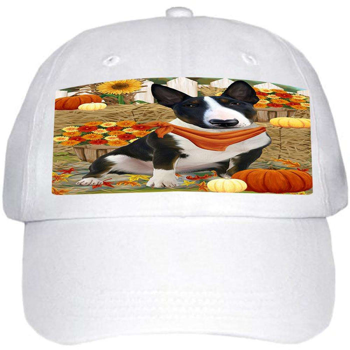 Fall Autumn Greeting Bull Terrier Dog with Pumpkins Ball Hat Cap HAT55845