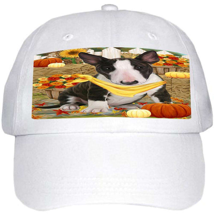 Fall Autumn Greeting Bull Terrier Dog with Pumpkins Ball Hat Cap HAT55848