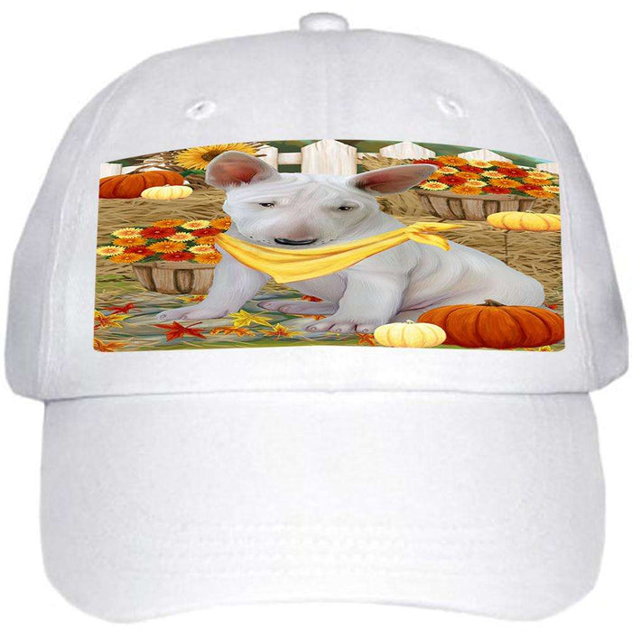Fall Autumn Greeting Bull Terrier Dog with Pumpkins Ball Hat Cap HAT55851