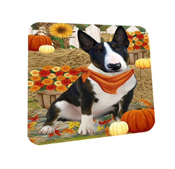 Fall Autumn Greeting Bull Terrier Dog with Pumpkins Coasters Set of 4 CST50651