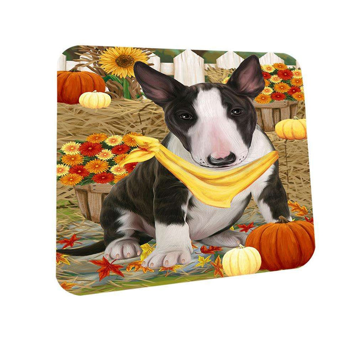 Fall Autumn Greeting Bull Terrier Dog with Pumpkins Coasters Set of 4 CST50652