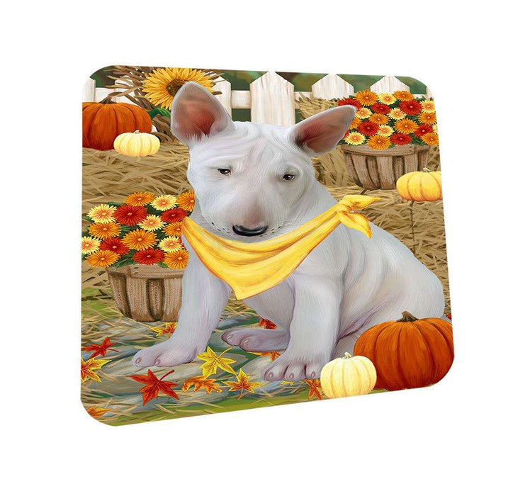 Fall Autumn Greeting Bull Terrier Dog with Pumpkins Coasters Set of 4 CST50653