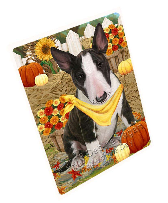 Fall Autumn Greeting Bull Terrier Dog with Pumpkins Cutting Board C56139