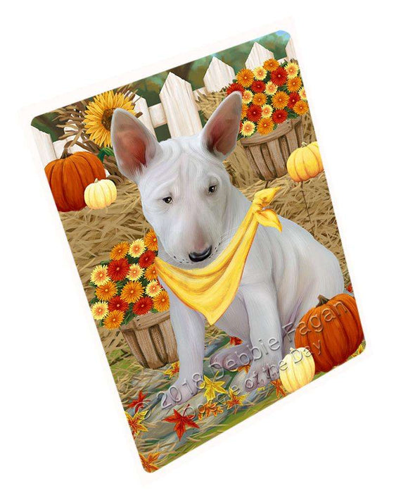 Fall Autumn Greeting Bull Terrier Dog with Pumpkins Cutting Board C56142