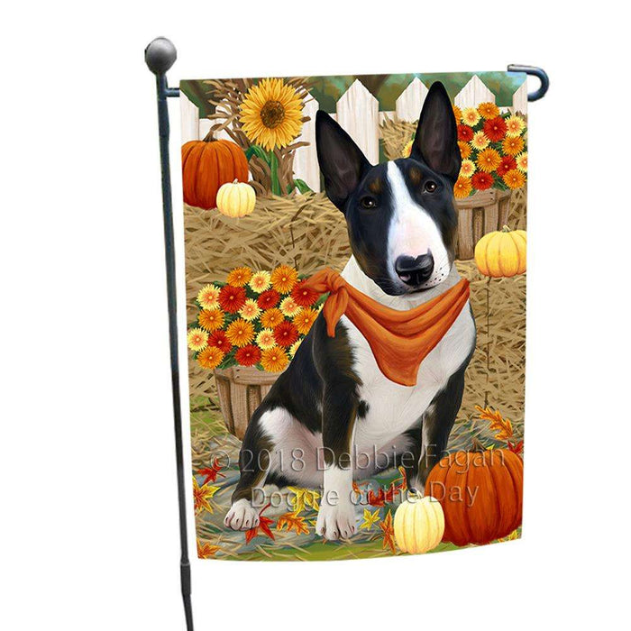Fall Autumn Greeting Bull Terrier Dog with Pumpkins Garden Flag GFLG0585