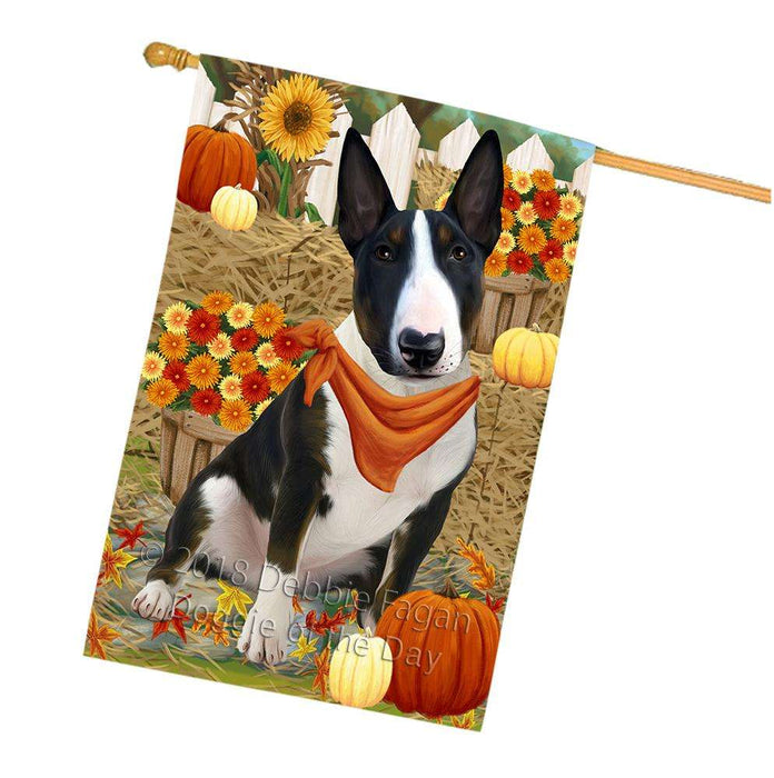 Fall Autumn Greeting Bull Terrier Dog with Pumpkins House Flag FLG50721