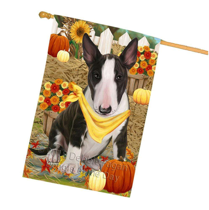 Fall Autumn Greeting Bull Terrier Dog with Pumpkins House Flag FLG50722