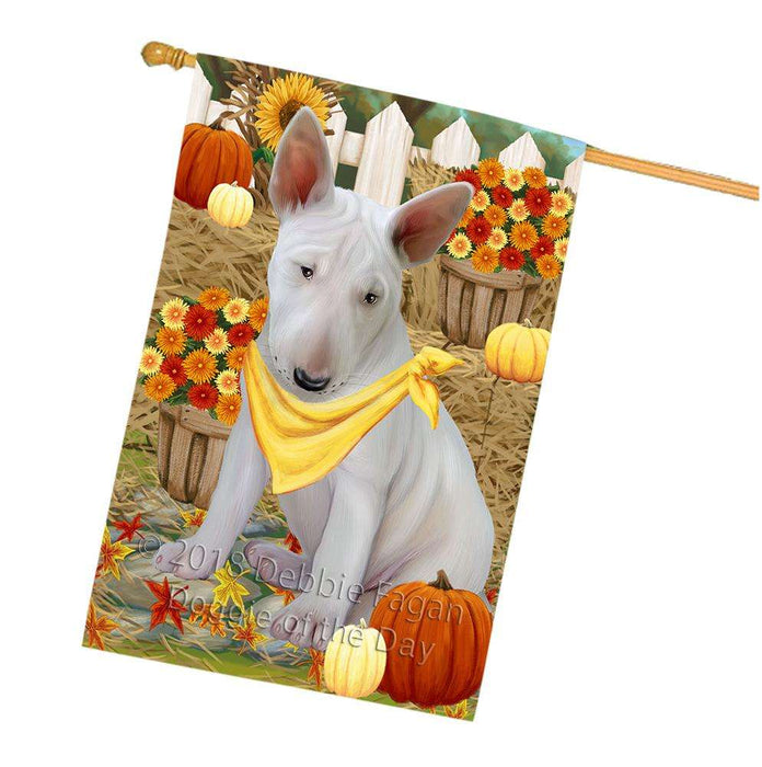 Fall Autumn Greeting Bull Terrier Dog with Pumpkins House Flag FLG50723