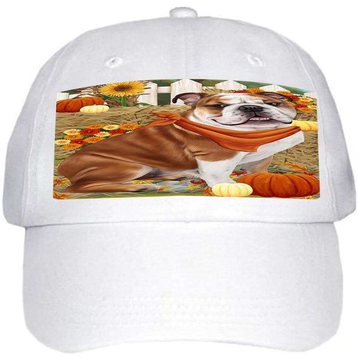 Fall Autumn Greeting Bulldog with Pumpkins Ball Hat Cap HAT55854