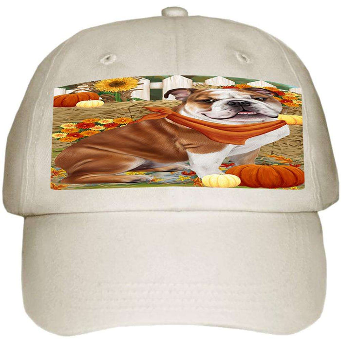 Fall Autumn Greeting Bulldog with Pumpkins Ball Hat Cap HAT55854