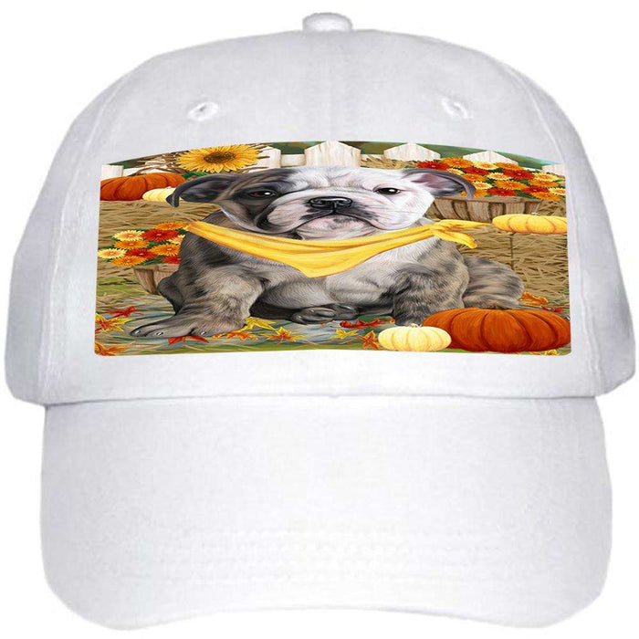 Fall Autumn Greeting Bulldog with Pumpkins Ball Hat Cap HAT55857