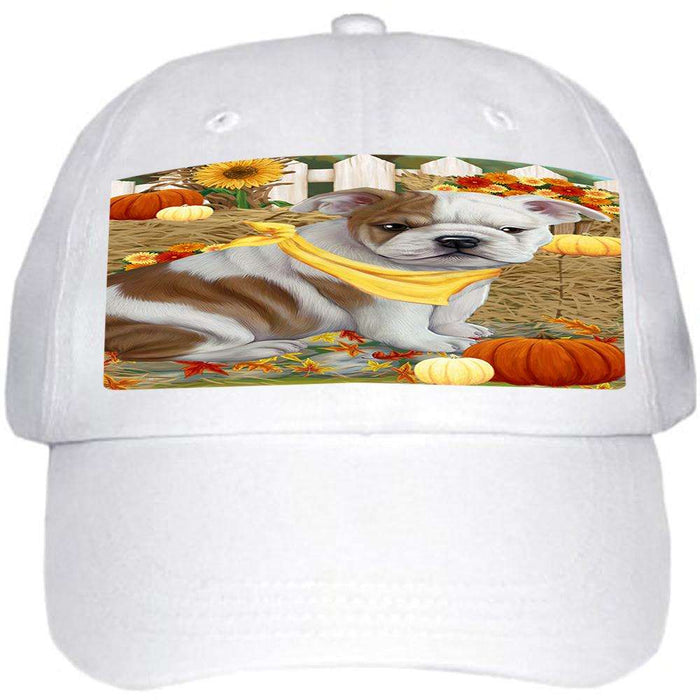 Fall Autumn Greeting Bulldog with Pumpkins Ball Hat Cap HAT55860