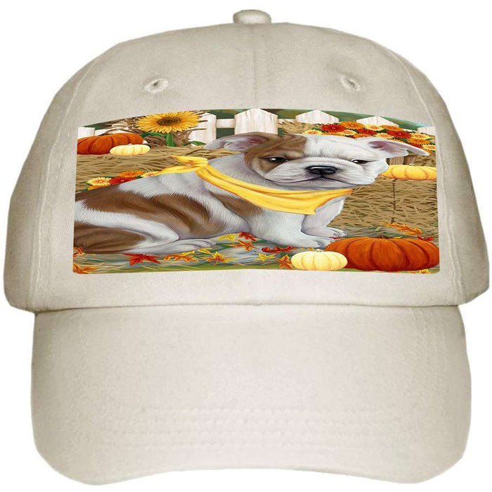 Fall Autumn Greeting Bulldog with Pumpkins Ball Hat Cap HAT55860