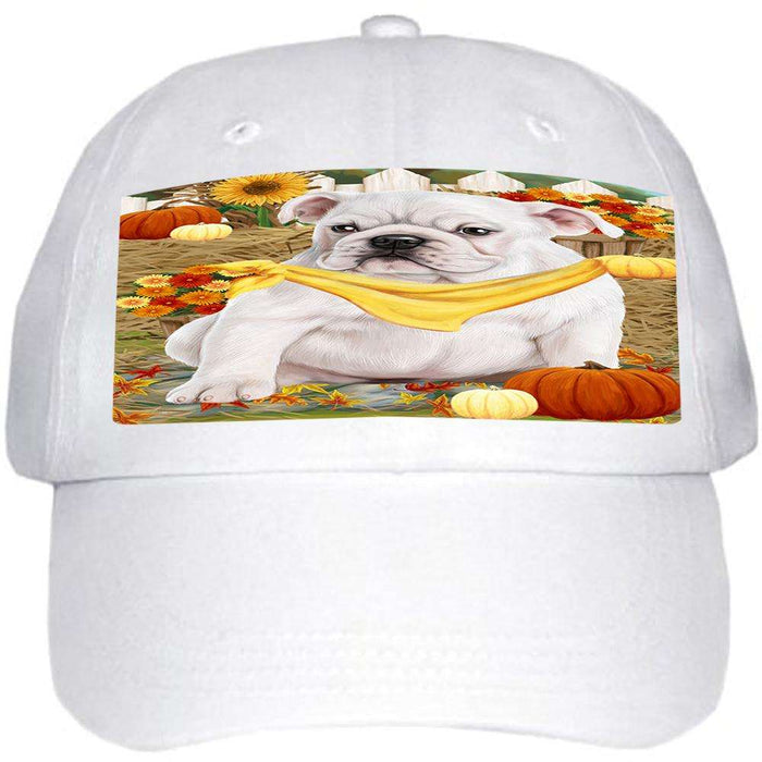 Fall Autumn Greeting Bulldog with Pumpkins Ball Hat Cap HAT55863