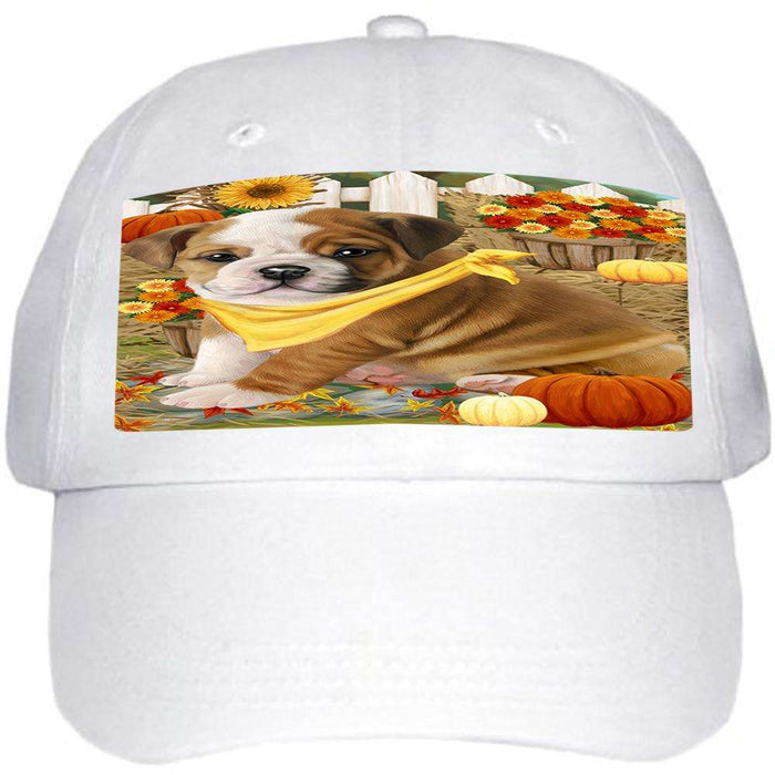 Fall Autumn Greeting Bulldog with Pumpkins Ball Hat Cap HAT55866